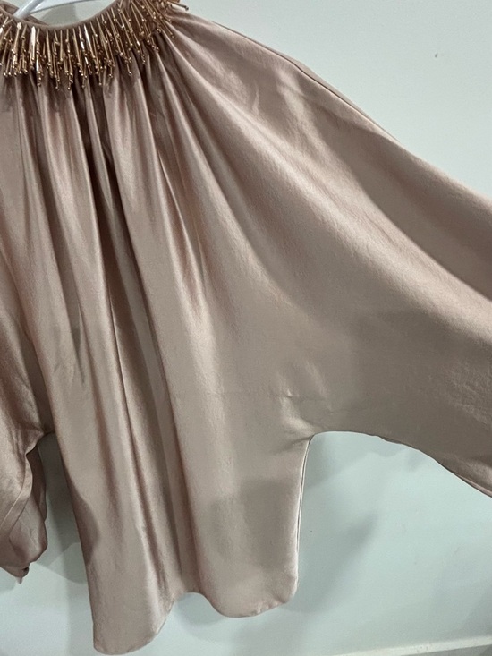 Trina Turk Champagne Satin Beaded High-Neck Mini Dress - Picture 4 of 10